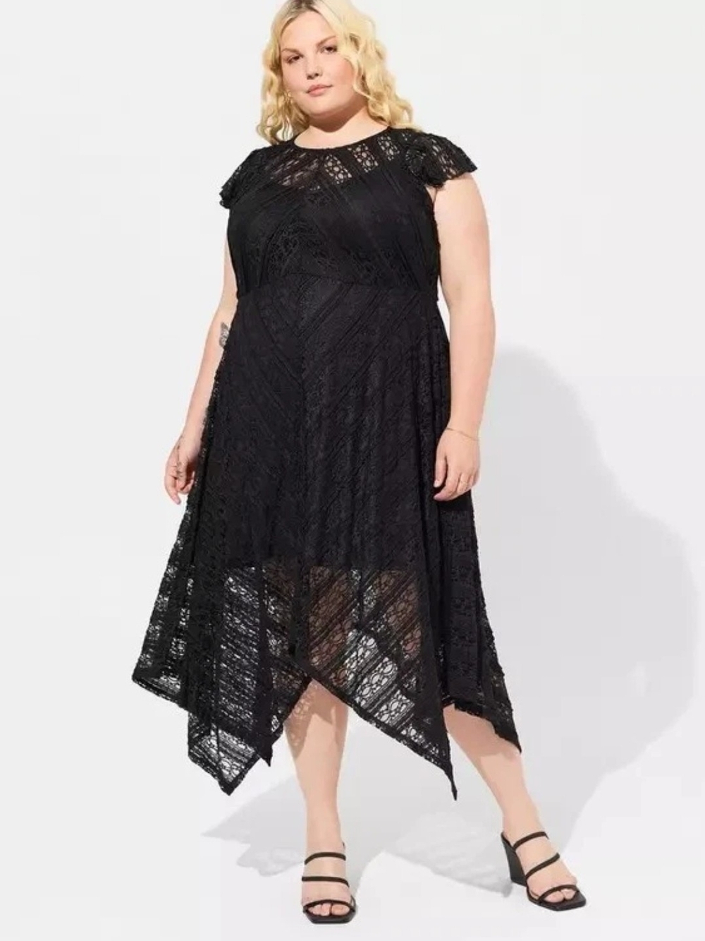 torrid Black Lace Handkerchief-Hem Maxi Dress